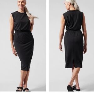 Athleta Santorini Cinch Dress tank dress, black, sleeveless semi-fitted, NWT New